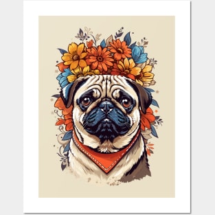 Flower Power Pug Posters and Art